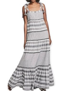 Veronica Beard Quartz Black & White Tie-Shoulder Maxi Dress - Small